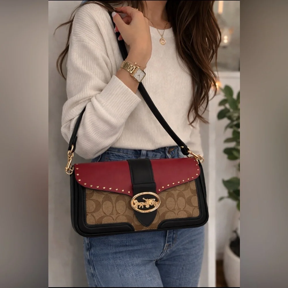 Coach Red and Brown Clutch with Black Accents - Picture 1 of 10